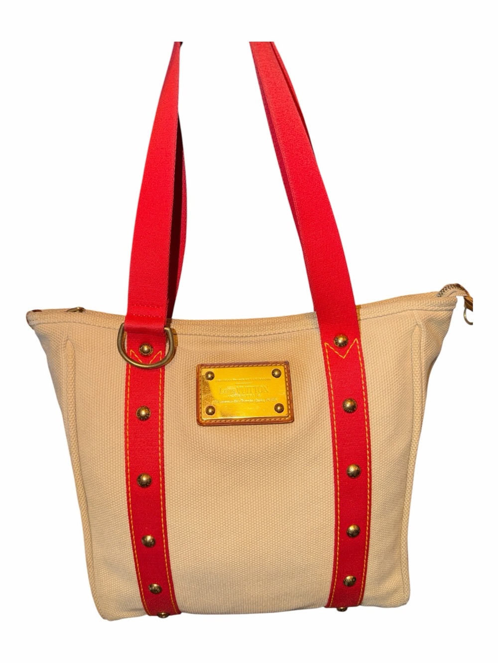 Louis Vuitton Antigua Cabas PM Canvas Tote Bag Red/Cream | SR0065